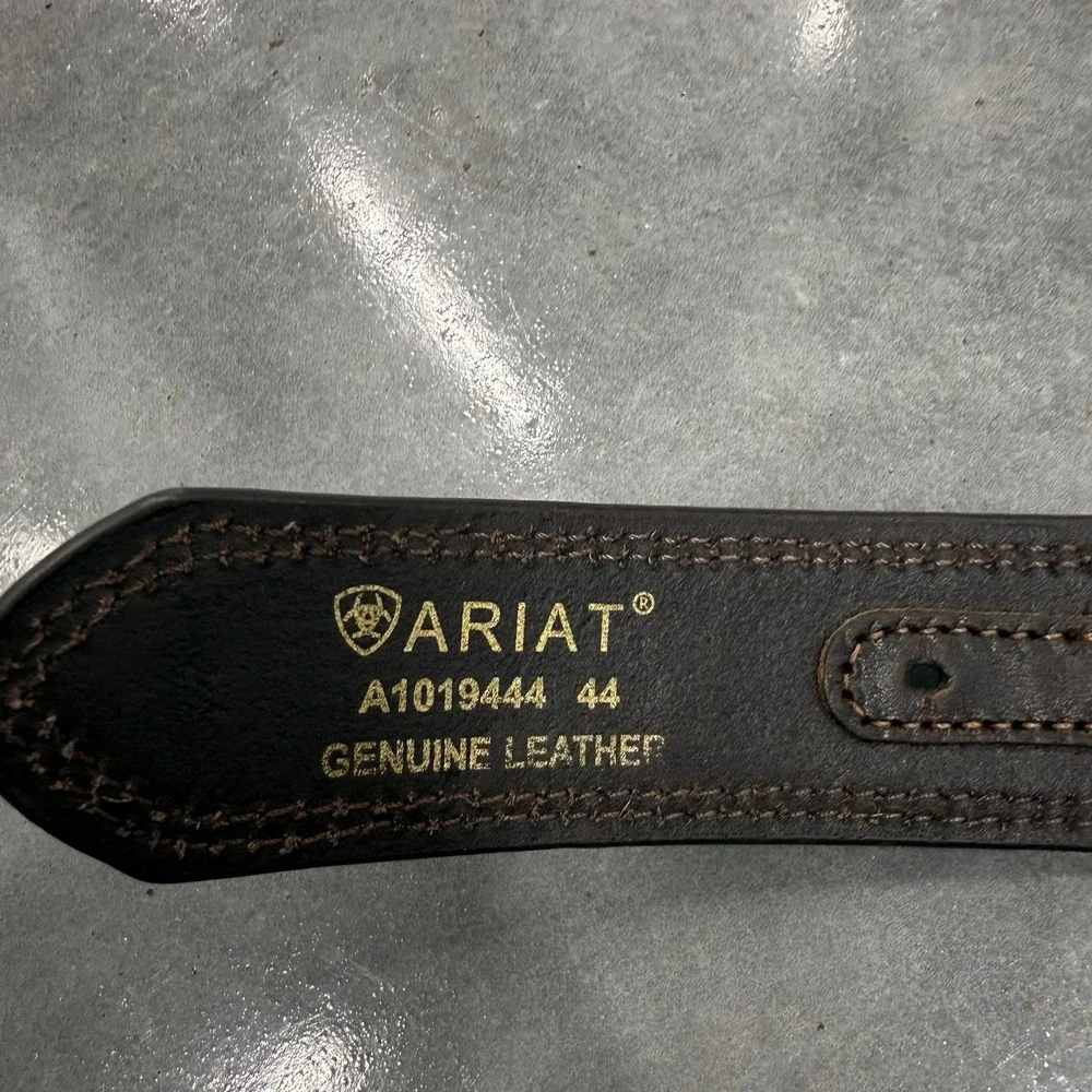 Ariat Mens 44 Genuine Leather Brown Western Belt Engraved Buckle A1019444